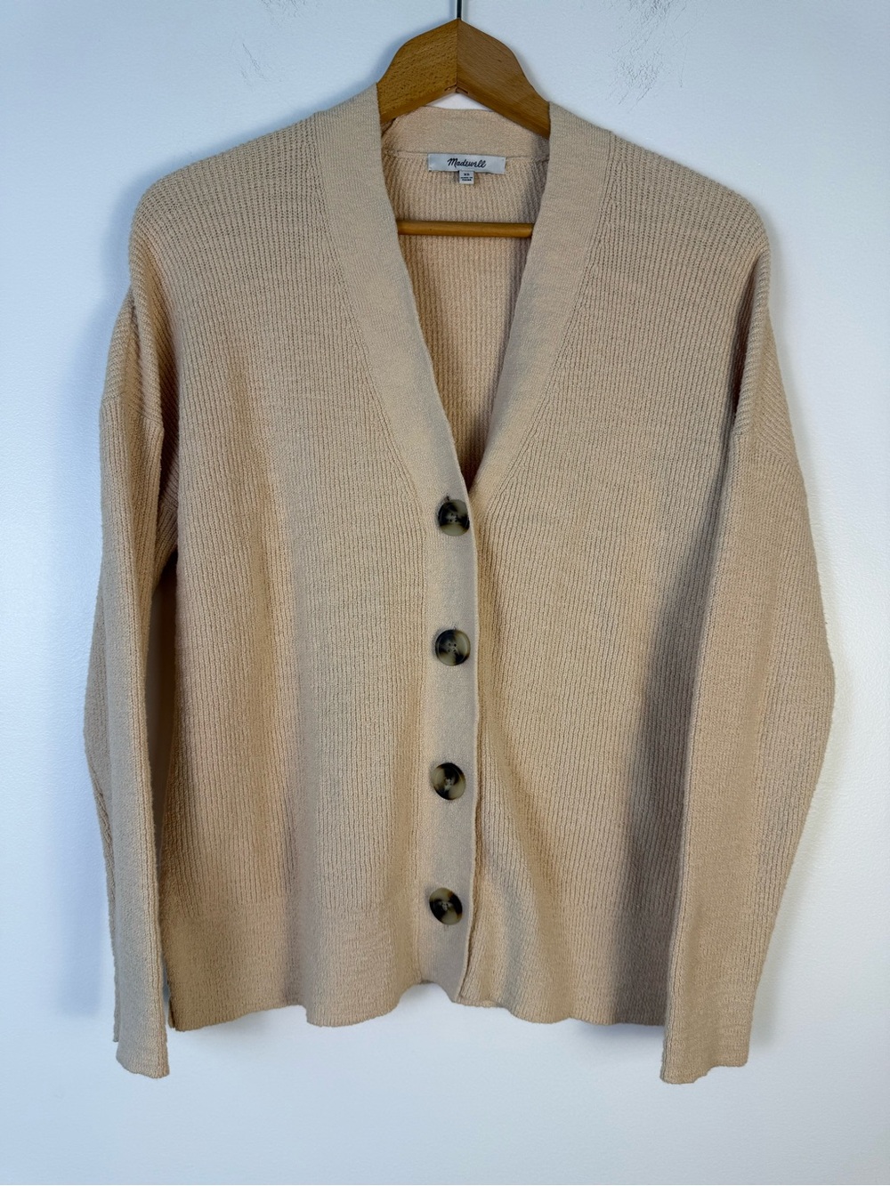 Madewell Neutral Beige‎ V-Neck Button Birchmoor Cardigan Sweater